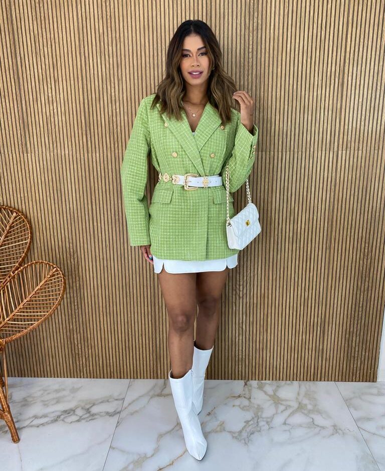 Blazer Manga Longa Feminino Tweed Verde - Fernanda Ramos Store