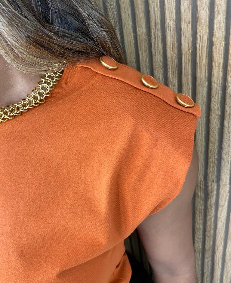 Blusa Feminina Tee Muscle Malha Manta Botões Terra - Fernanda Ramos Store
