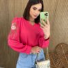 Blusa Manga Longa Detalhe Bordado nas Mangas Pink - Fernanda Ramos Store