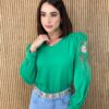 Blusa Manga Longa Detalhe Bordado nas Mangas Verde - Fernanda Ramos Store