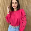 Blusa Manga Longa Detalhes Vazados nas Mangas Pink - Fernanda Ramos Store