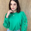 Blusa Manga Longa Detalhes Vazados nas Mangas Verde - Fernanda Ramos Store