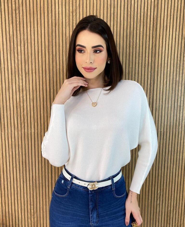 Blusa Manga Longa Feminina Modal 086 Branca Fernanda Ramos Store