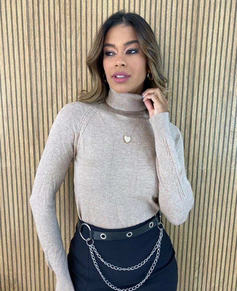Blusa Manga Longa Feminina Modal 3040 Bege Fernanda Ramos Store
