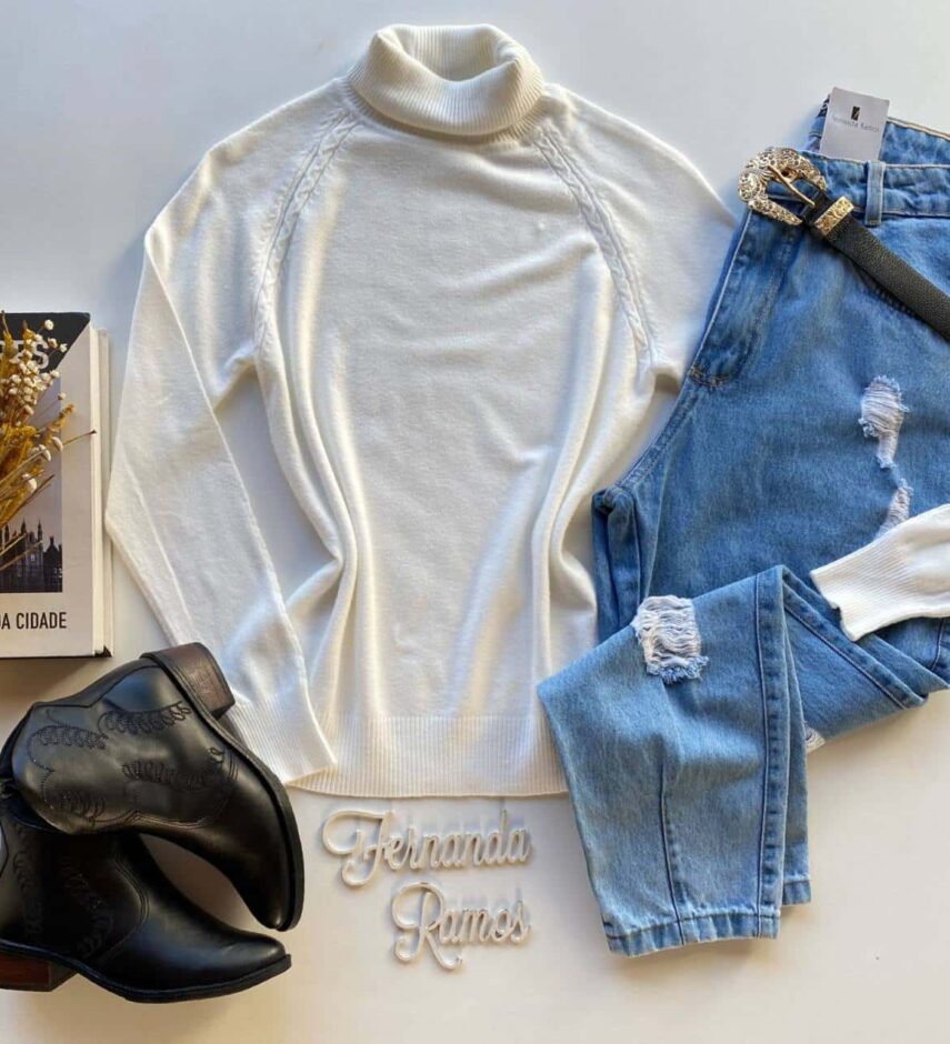 Blusa Manga Longa Feminina Modal 3040 Branca Fernanda Ramos Store