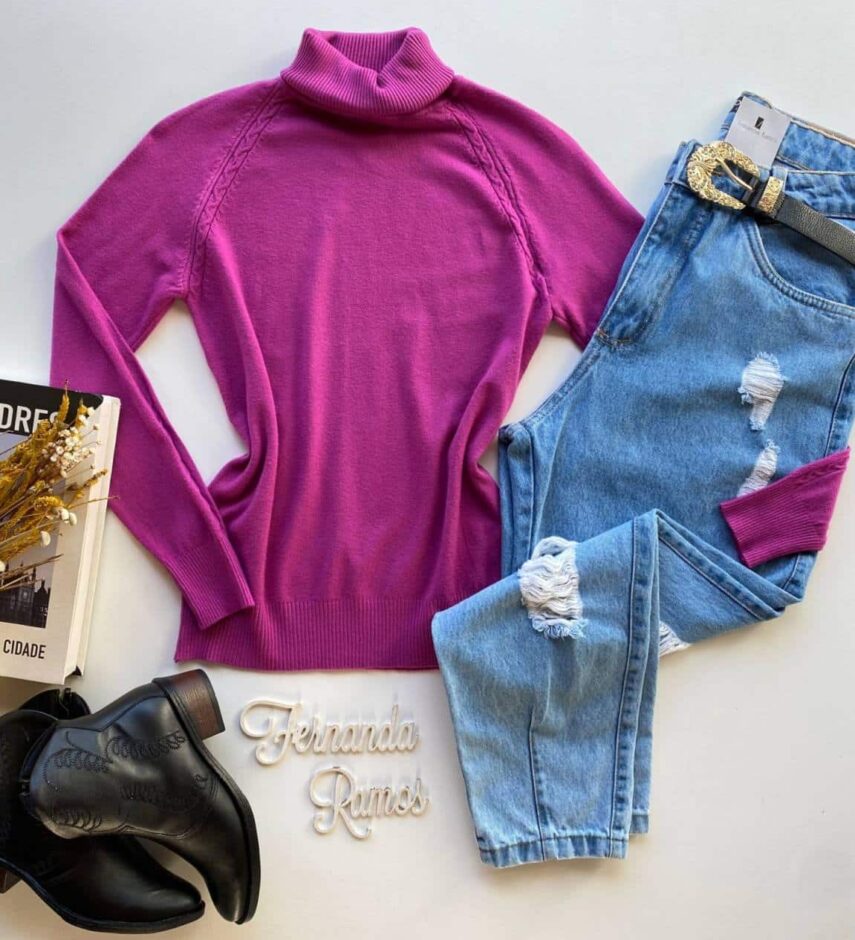 Blusa Manga Longa Feminina Modal 3040 Fúcsia Fernanda Ramos Store