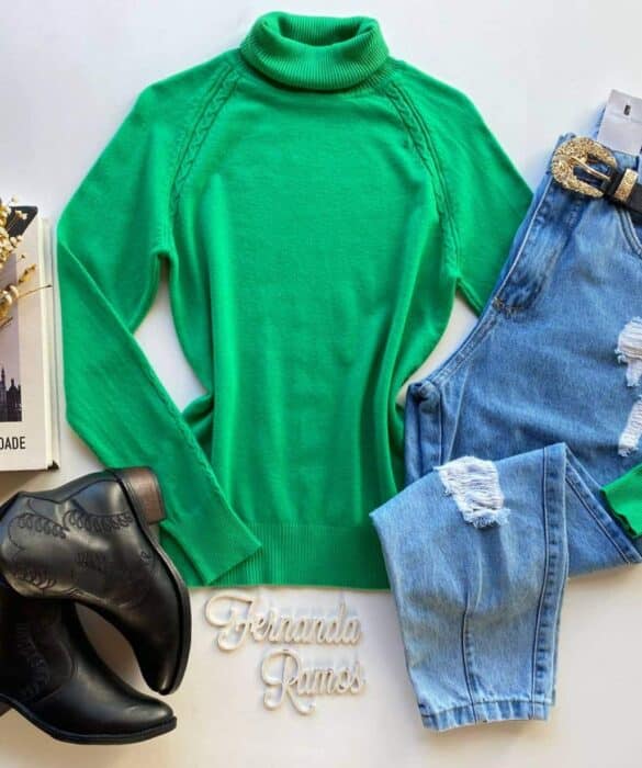 Blusa Manga Longa Feminina Modal 3040 Verde Fernanda Ramos Store