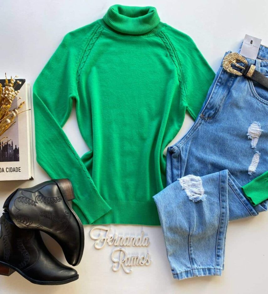 Blusa Manga Longa Feminina Modal 3040 Verde Fernanda Ramos Store