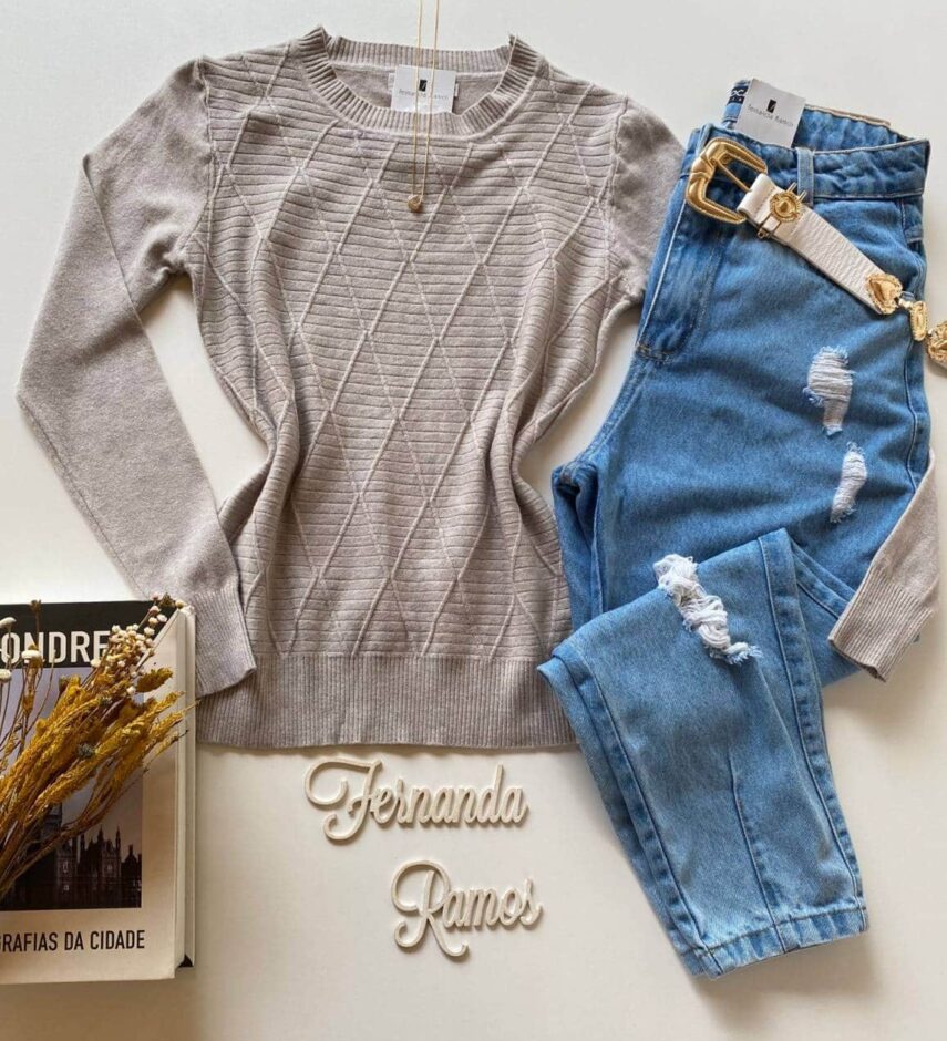 Blusa Manga Longa Feminina Modal 3129 Cinza Fernanda Ramos Store