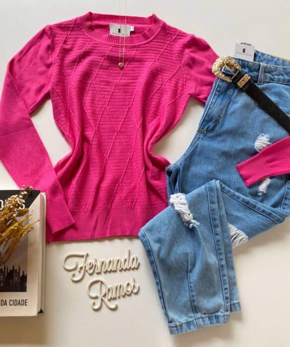 Blusa Manga Longa Feminina Modal 3129 Pink Fernanda Ramos Store