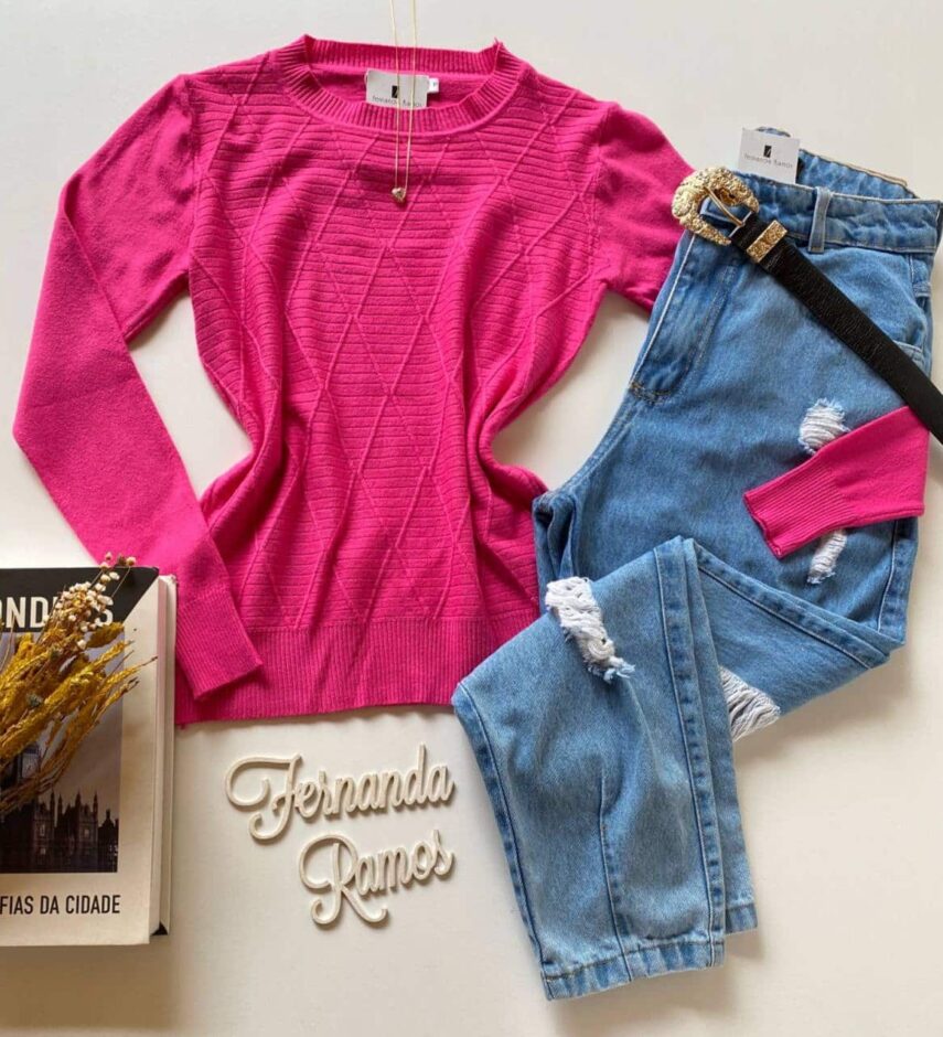 Blusa Manga Longa Feminina Modal 3129 Pink Fernanda Ramos Store