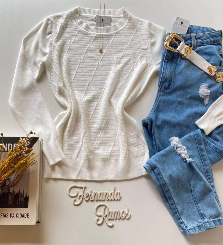 Blusa Manga Longa Feminina Modal 3129 Branca Fernanda Ramos Store