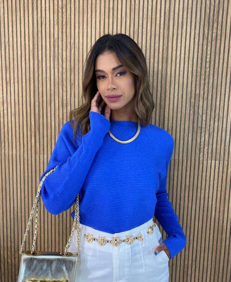 Blusa Manga Longa Feminina Modal 851 Azul Fernanda Ramos Store