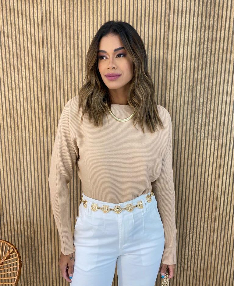Blusa Manga Longa Feminina Modal 851 Bege Fernanda Ramos Store