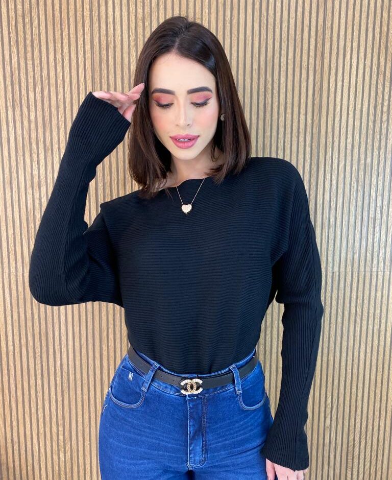 Blusa Manga Longa Feminina Modal 851 Preta - Fernanda Ramos Store