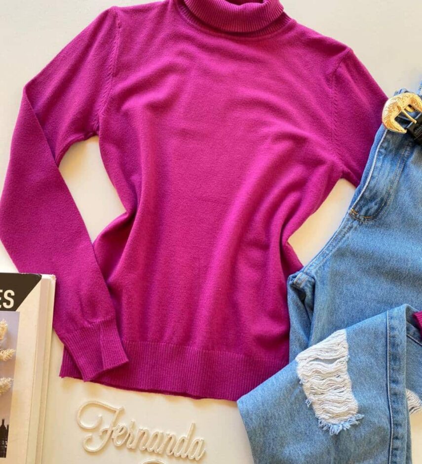 Blusa Manga Longa Feminina Modal Gola Alta 091 Fúcsia - Fernanda Ramos Store