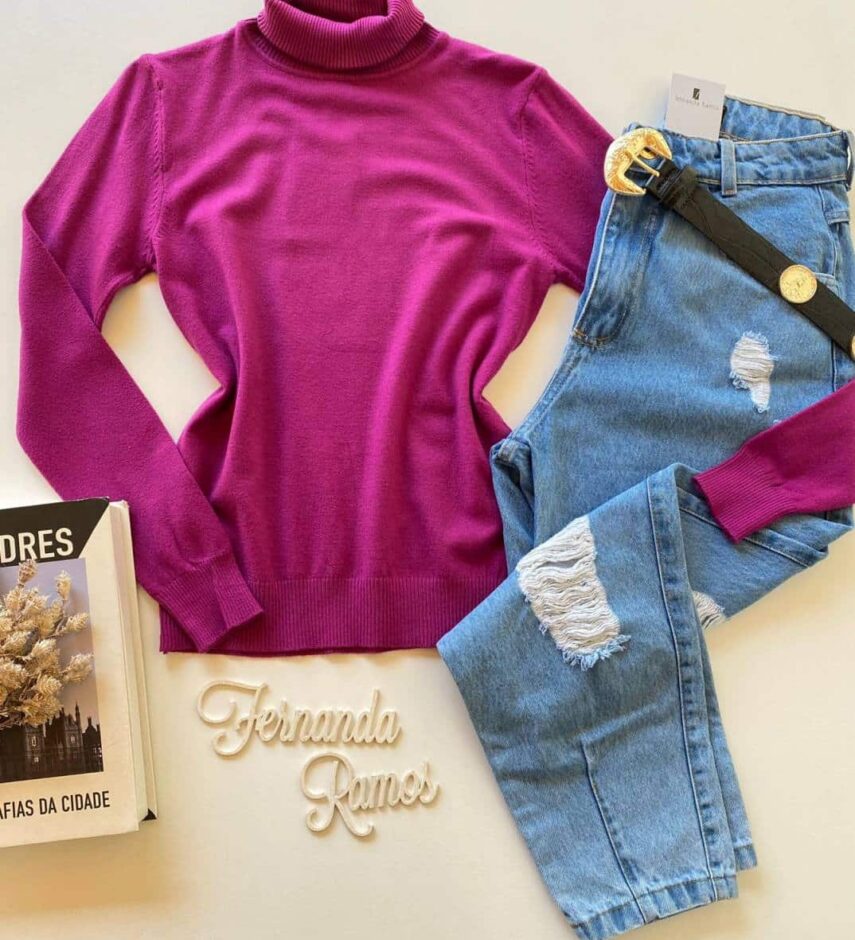 Blusa Manga Longa Feminina Modal Gola Alta 091 Fúcsia - Fernanda Ramos Store