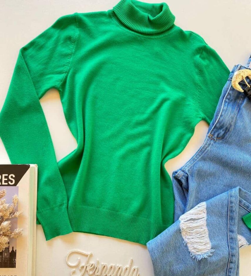 Blusa Manga Longa Feminina Modal Gola Alta 091 Verde - Fernanda Ramos Store