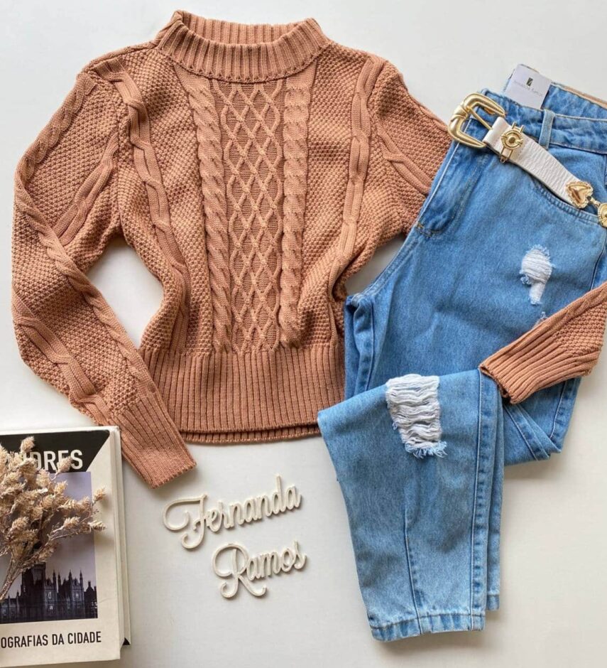 Blusa Manga Longa Feminina Tricot Geórgia Bege Fernanda Ramos Store