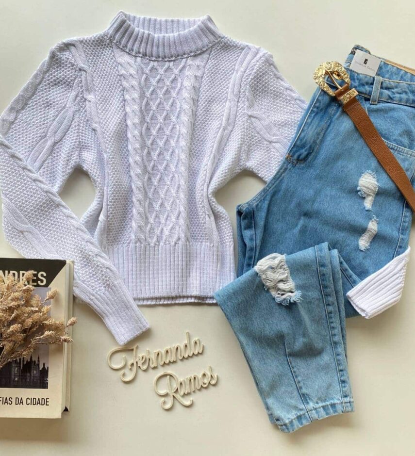 Blusa Manga Longa Feminina Tricot Geórgia Branca - Fernanda Ramos Store
