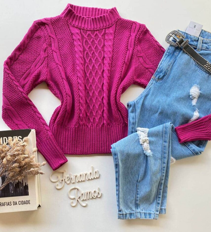 Blusa Manga Longa Feminina Tricot Geórgia Fúcsia Fernanda Ramos Store