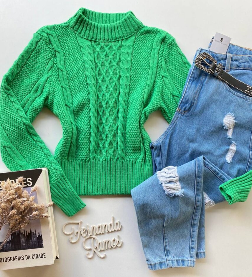 Blusa Manga Longa Feminina Tricot Geórgia Verde Fernanda Ramos Store