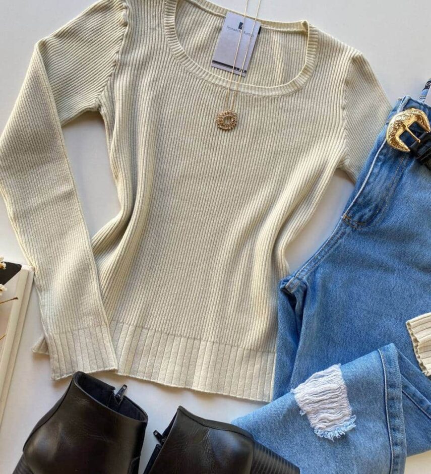 Blusa Manga Longa Feminina Tricot Isa Mesclado - Fernanda Ramos Store