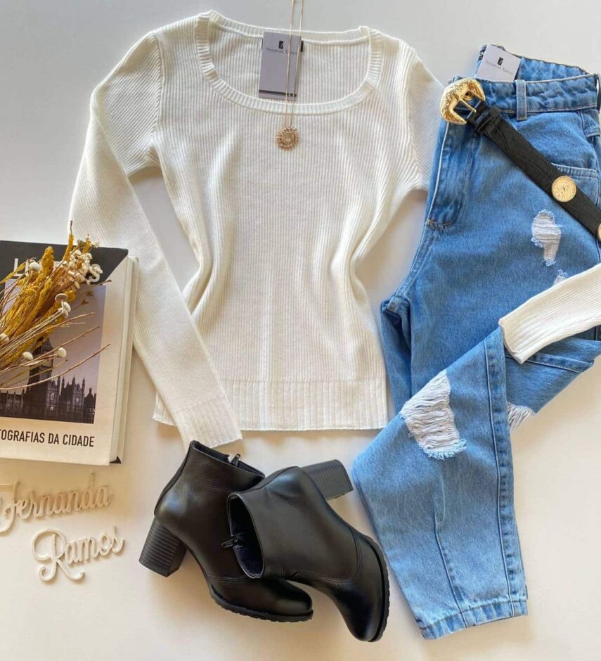 Blusa Manga Longa Feminina Tricot Isa Off White Fernanda Ramos Store