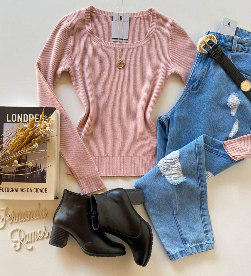 Blusa Manga Longa Feminina Tricot Isa Rose Fernanda Ramos Store