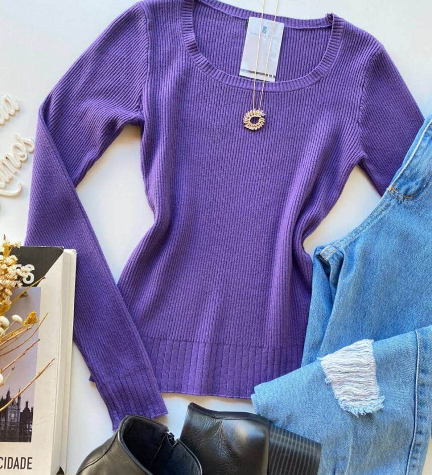 Blusa Manga Longa Feminina Tricot Isa Roxa - Fernanda Ramos Store