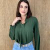 Blusa Manga Longa Viscolinho com Amarração Verde Militar - Fernanda Ramos Store