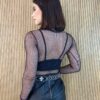 Body Feminino Manga Longa com Transparência Ayla Preto - Fernanda Ramos Store