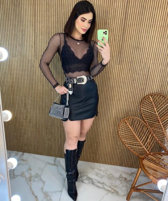 Body Feminino Manga Longa com Transparência Ayla Preto - Fernanda Ramos Store