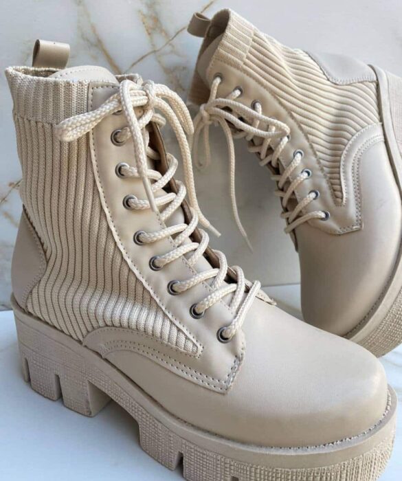 Bota Coturno Feminino Laura Tratorado Off White - Fernanda Ramos Store