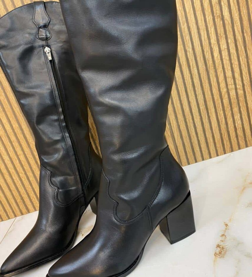 Bota Feminina Couro Cano Alto Preta - Fernanda Ramos Store