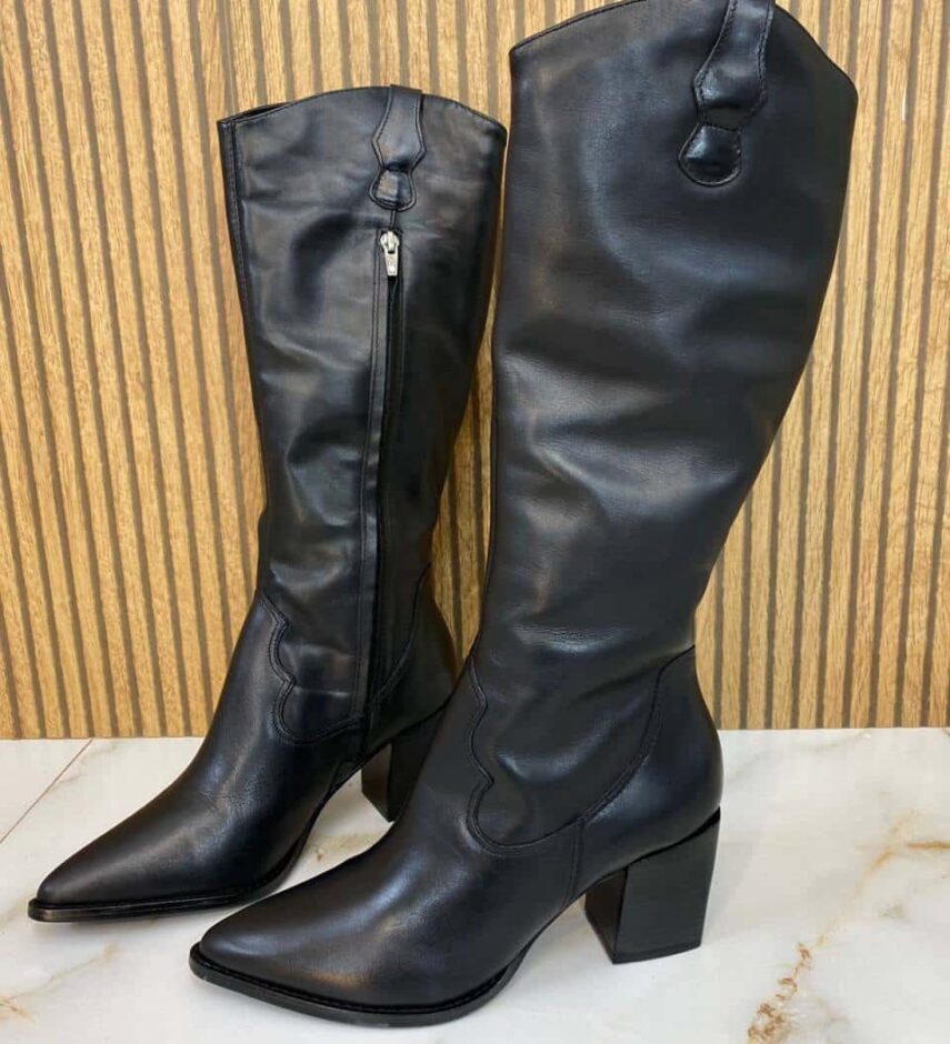 Bota Feminina Couro Cano Alto Preta - Fernanda Ramos Store