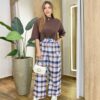 Calça Feminina com Bolsos Estela Xadrez Azul e Rosa - Fernanda Ramos Store
