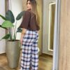 Calça Feminina com Bolsos Estela Xadrez Azul e Rosa - Fernanda Ramos Store