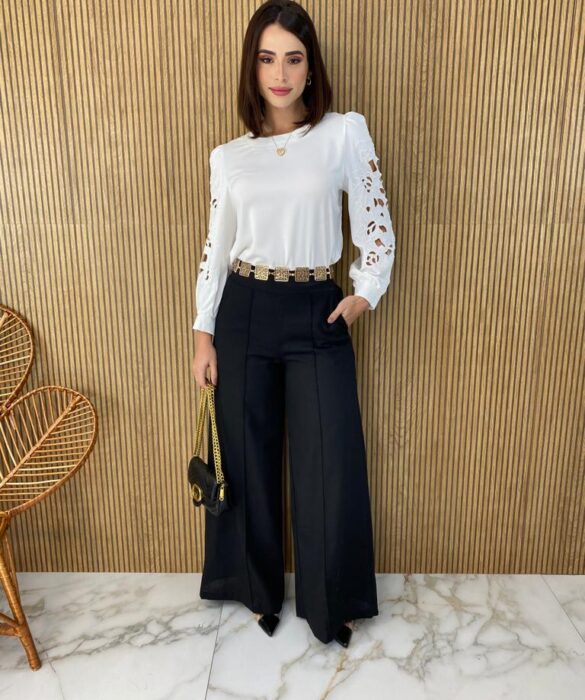 Calça Feminina Viscolinho Flare Luana Preta - Fernanda Ramos Store