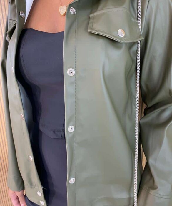 Camisa Feminina Couro Eco Julia Verde Militar - Fernanda Ramos Store