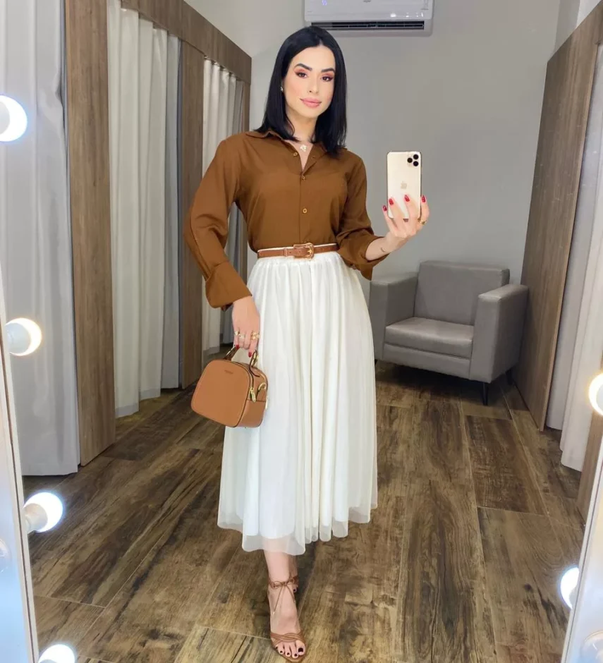 Camisa Feminina Manga Longa Helena Marrom - Fernanda Ramos Store