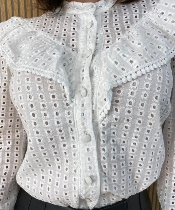 Camisa Feminina Manga Longa Laise com Detalhe Branca - Fernanda Ramos Store