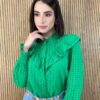 Camisa Feminina Manga Longa Laise com Detalhe Verde - Fernanda Ramos Store