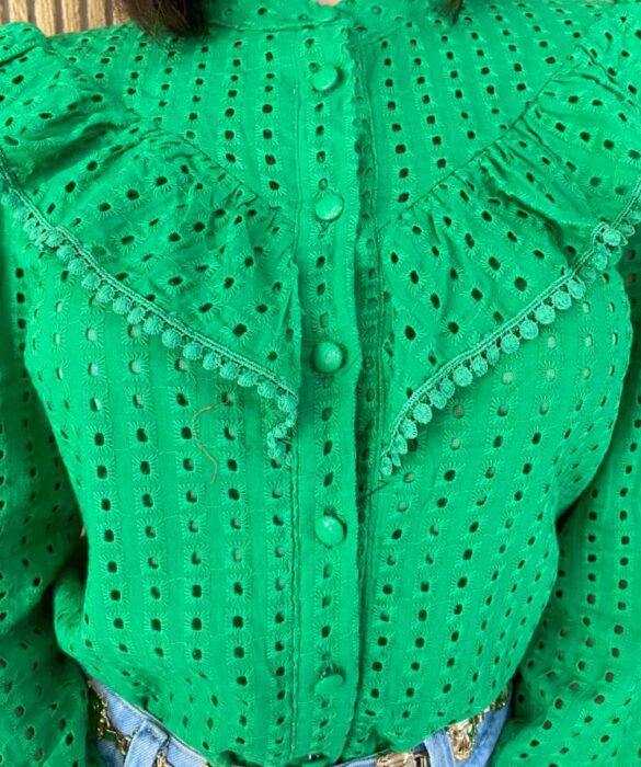 Camisa Feminina Manga Longa Laise com Detalhe Verde - Fernanda Ramos Store