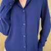 Camisa Feminina Manga Longa Viscolinho Jade Azul Petróleo - Fernanda Ramos Store