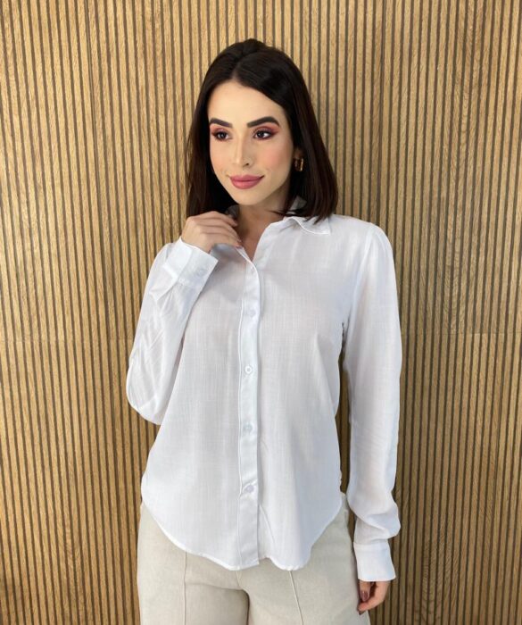 Camisa Feminina Manga Longa Viscolinho Jade Branca - Fernanda Ramos Store