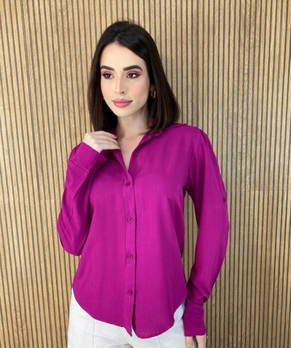 Camisa Feminina Manga Longa Viscolinho Jade Fúcsia - Fernanda Ramos Store