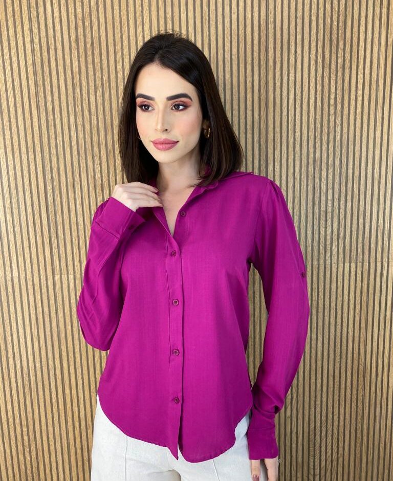 Camisa Feminina Manga Longa Viscolinho Jade Fúcsia - Fernanda Ramos Store