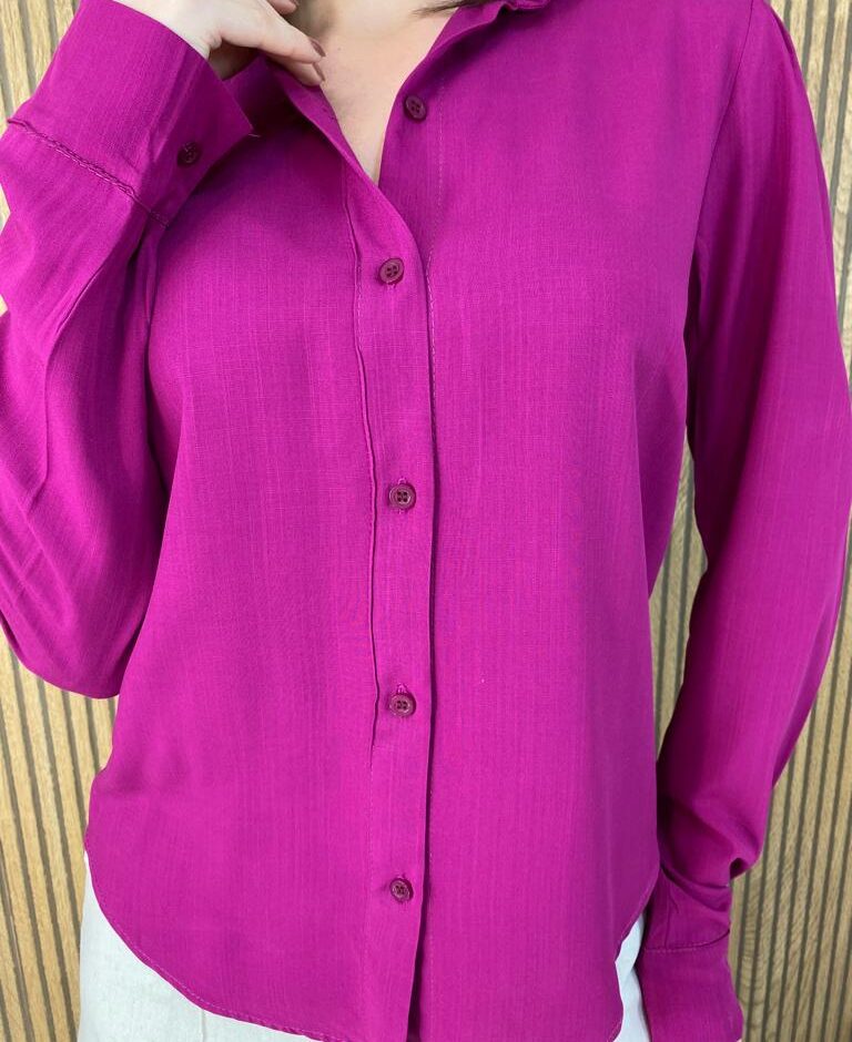 Camisa Feminina Manga Longa Viscolinho Jade Fúcsia - Fernanda Ramos Store
