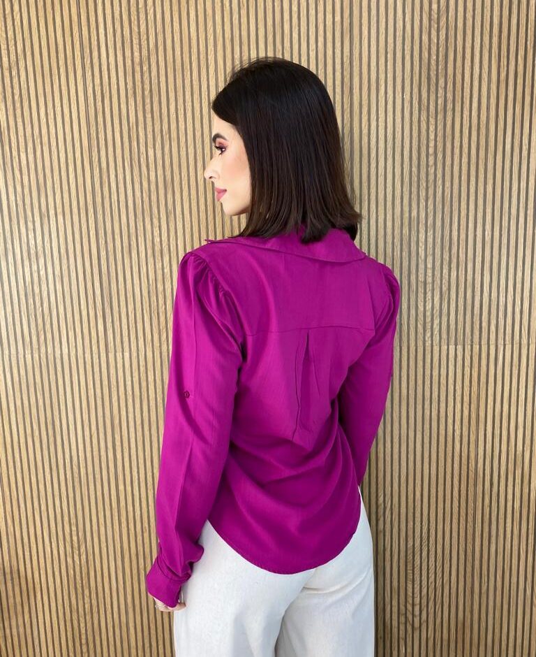 Camisa Feminina Manga Longa Viscolinho Jade Fúcsia - Fernanda Ramos Store